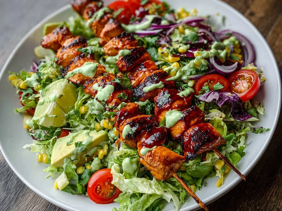 BBQ Chicken Skewer Salad with Creamy Avocado Dressing - Image 1
