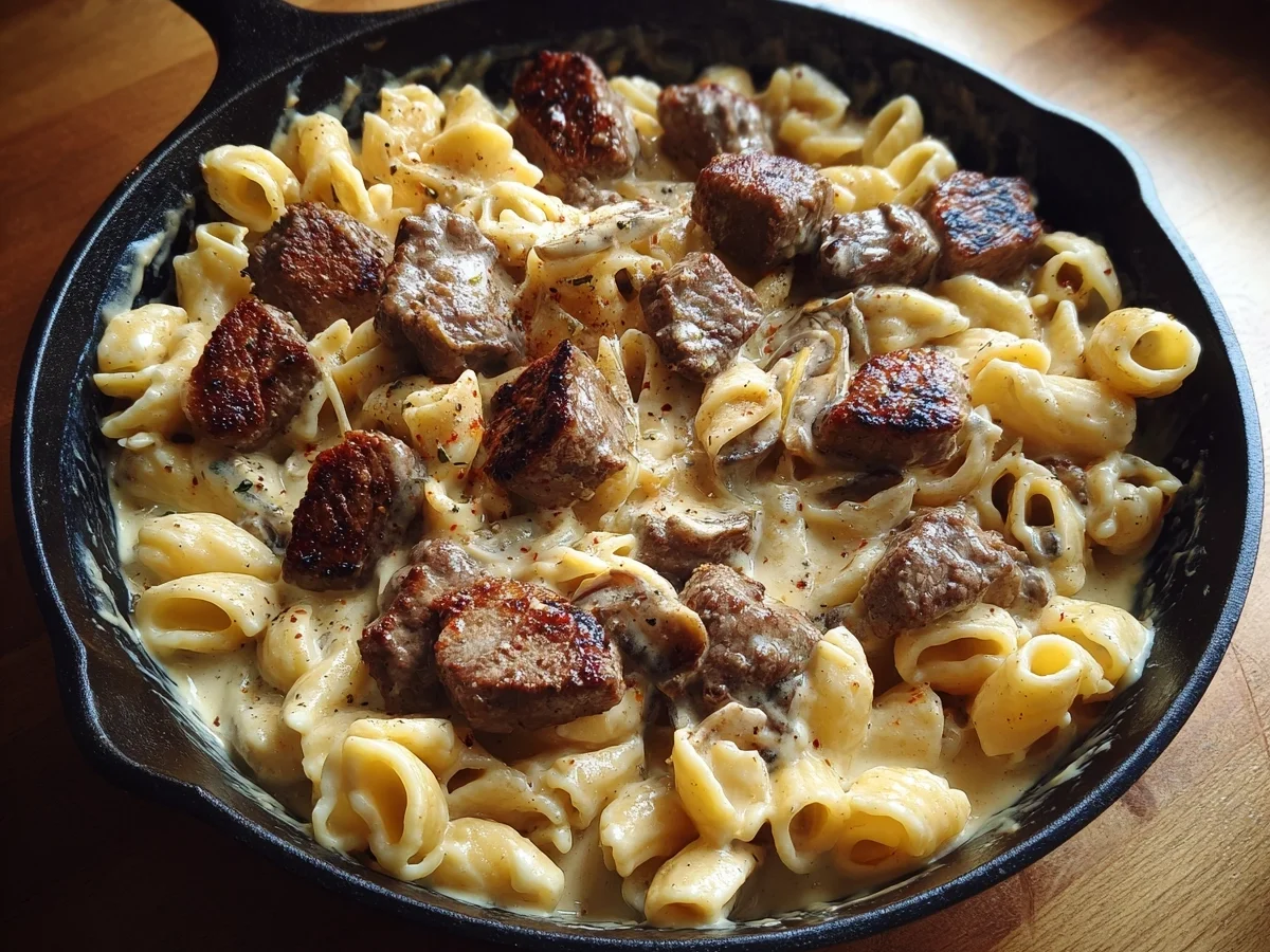 Cajun Steak Tips & Cheesy Rigatoni Parmesan Sauce - Image 1