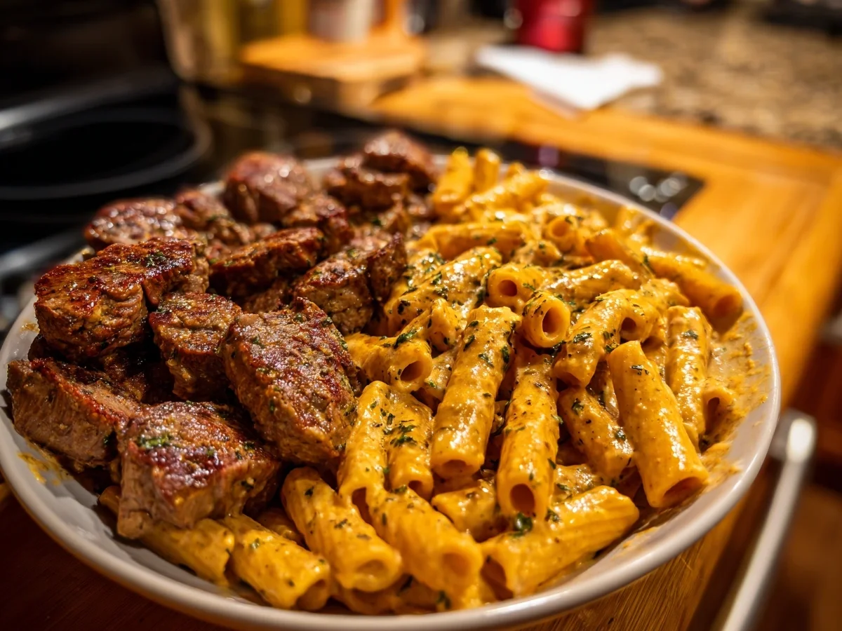 Cajun Steak Tips & Cheesy Rigatoni Parmesan Sauce - Image 2