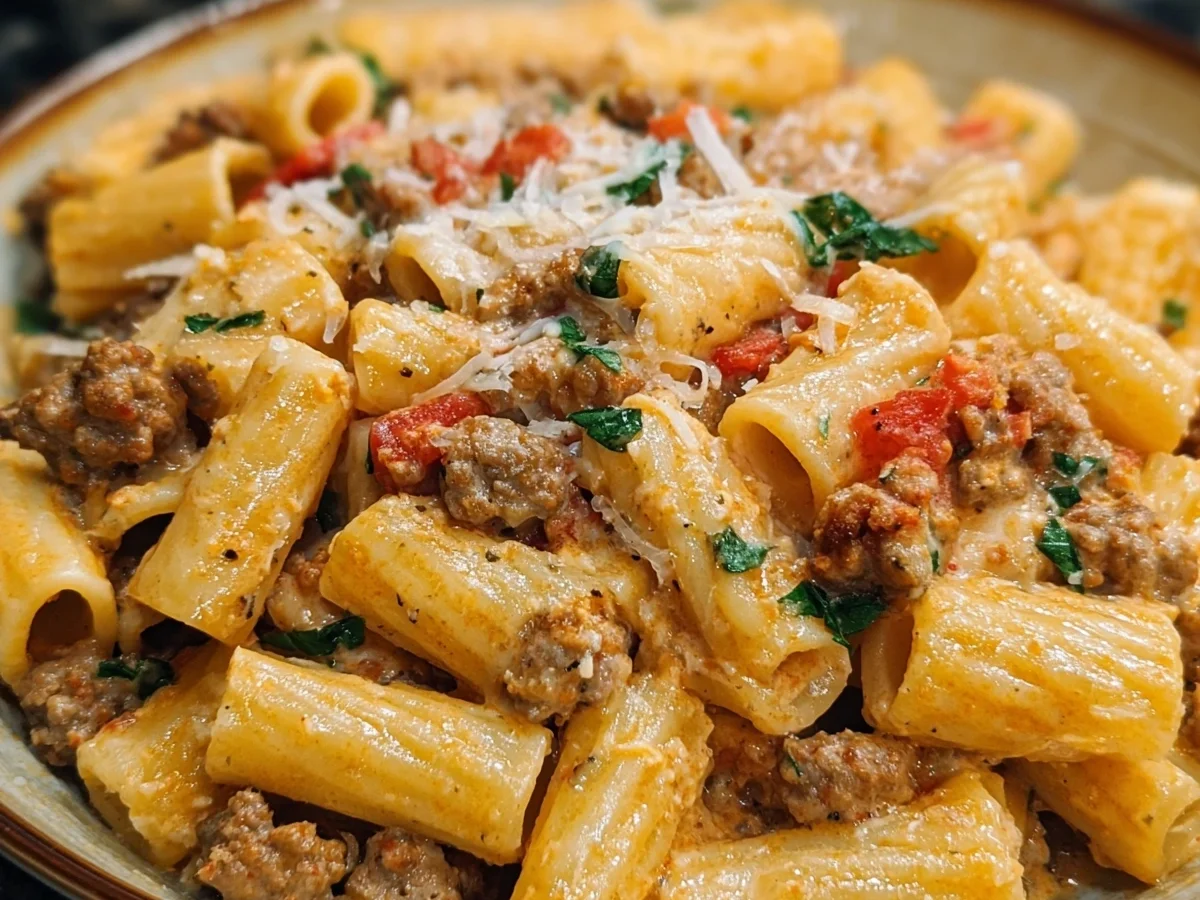 Creamy Beef Sausage Rigatoni Pasta Dinner - Image 1