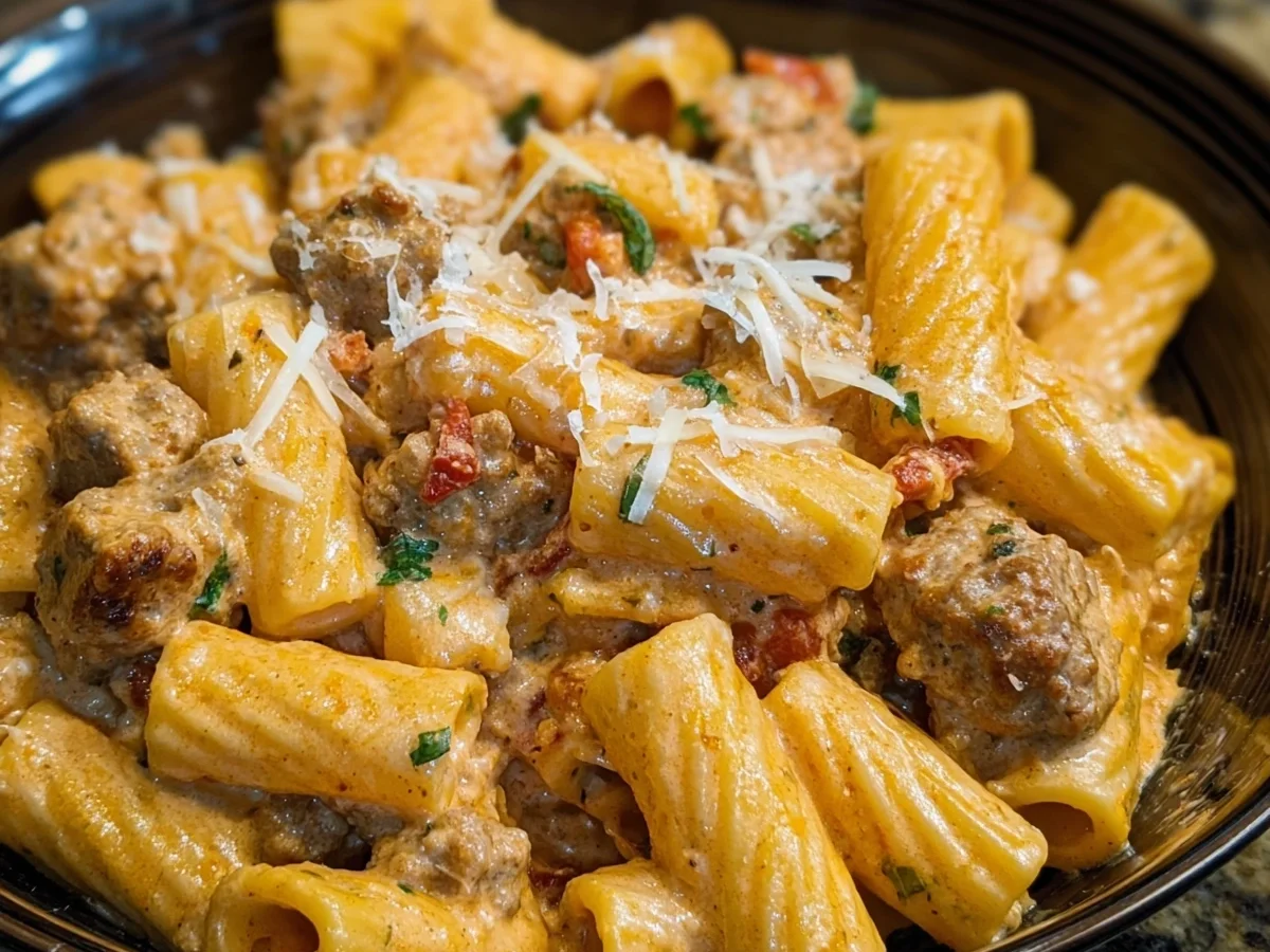 Creamy Beef Sausage Rigatoni Pasta Dinner - Image 2