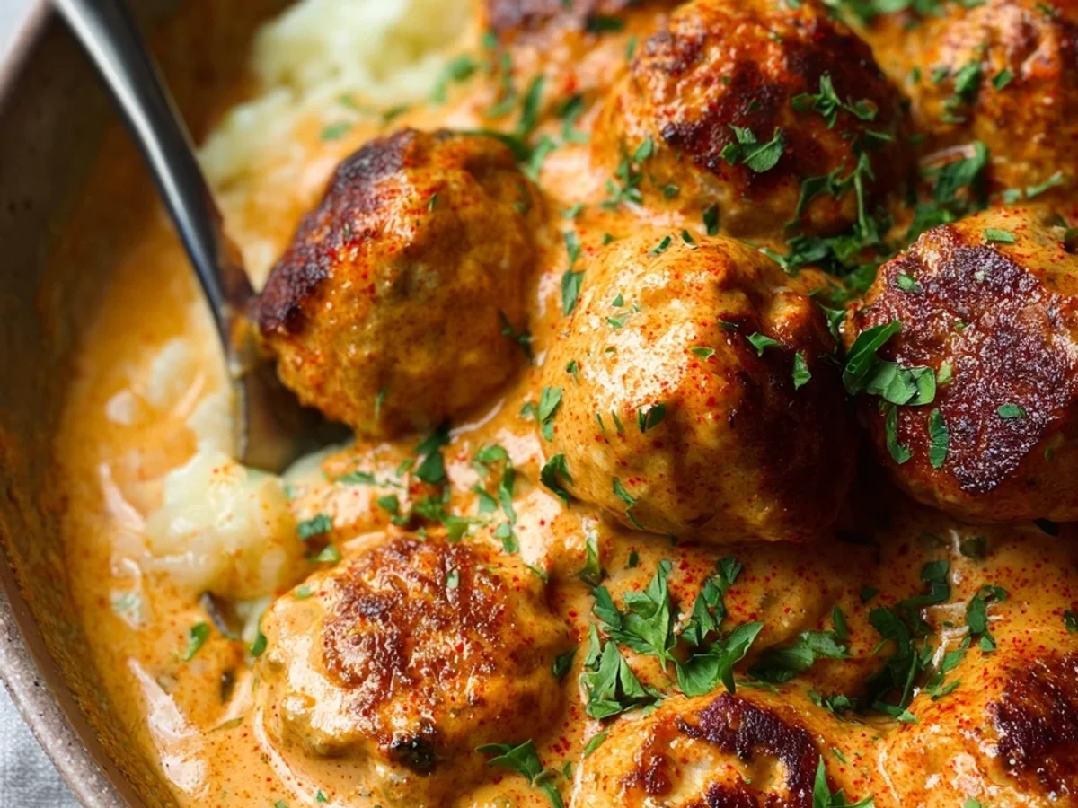 Easy Chicken Meatballs with Creamy Paprika Sauce - Image 1