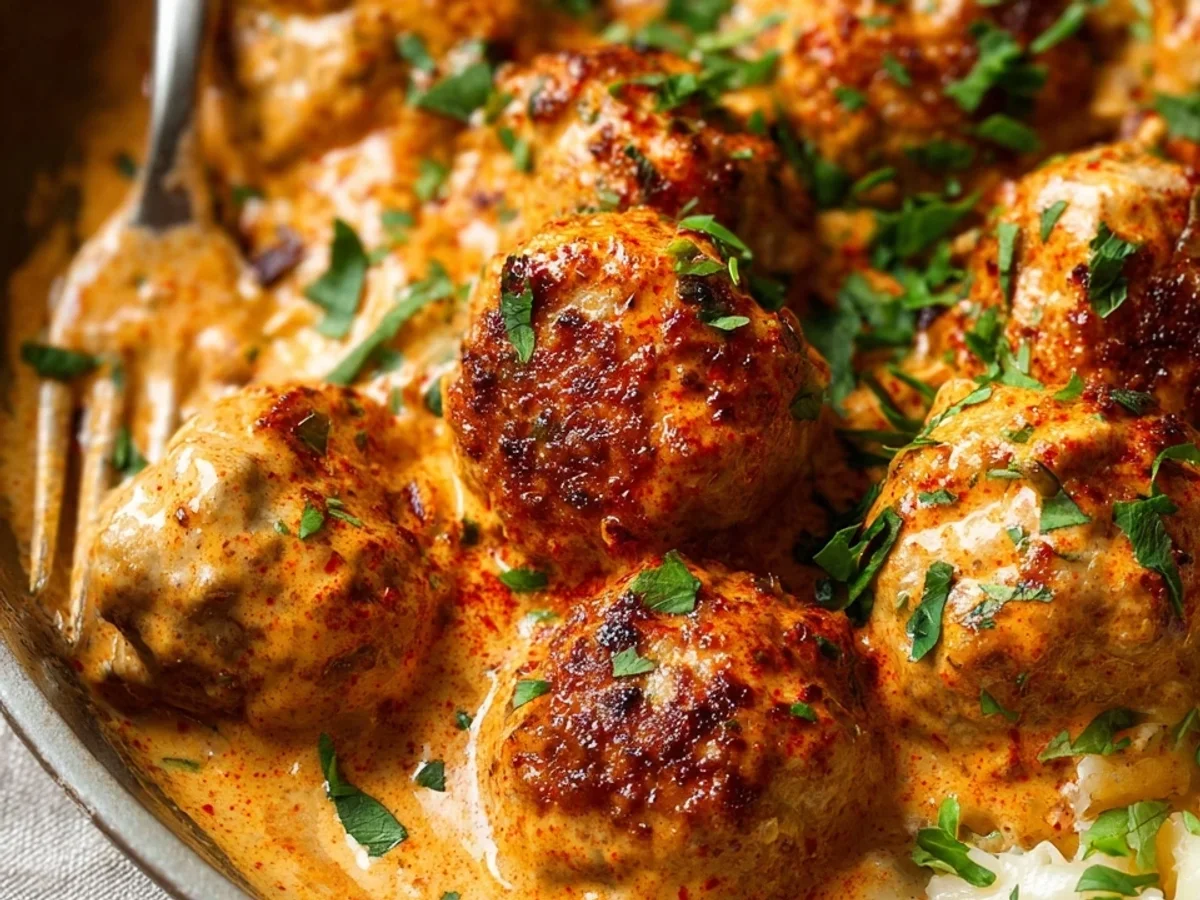 Easy Chicken Meatballs with Creamy Paprika Sauce - Image 2