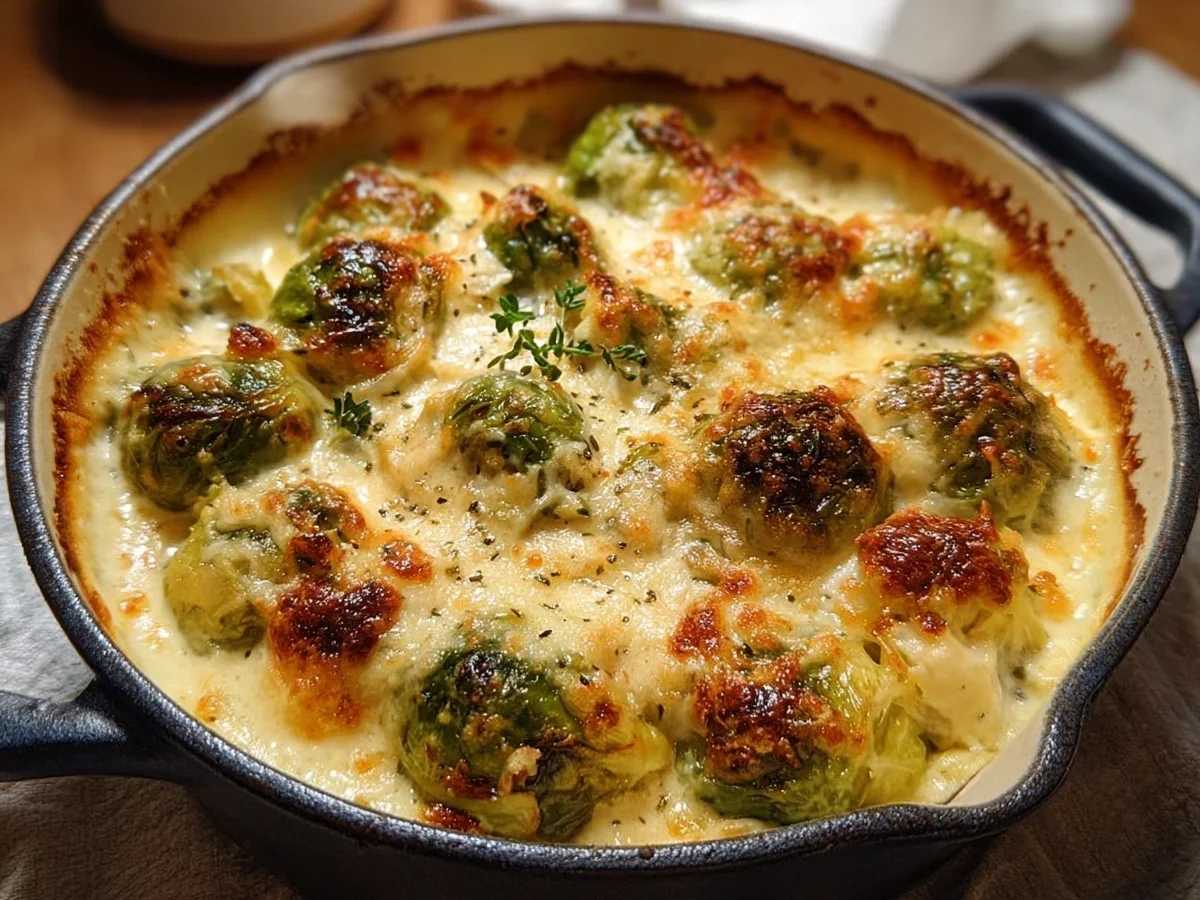 Easy Creamy Cheesy Brussels Sprouts Bake - Image 1