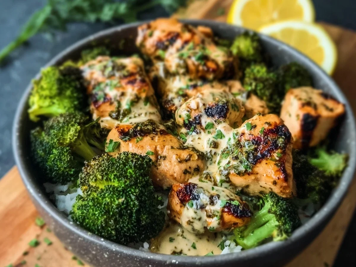 Grilled Chicken Broccoli Bowls with Creamy Garlic Sauce - Image 1