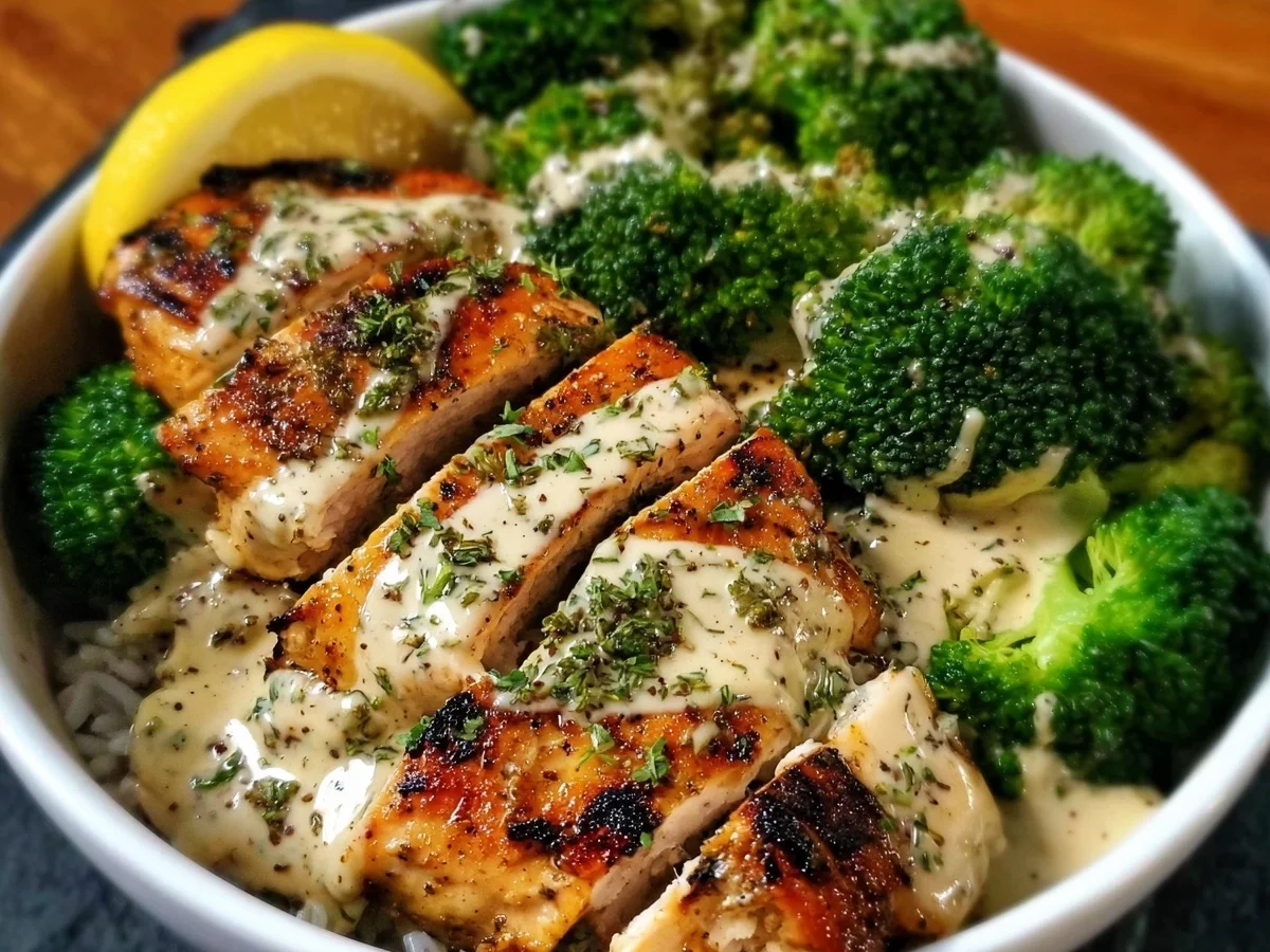 Grilled Chicken Broccoli Bowls with Creamy Garlic Sauce - Image 2