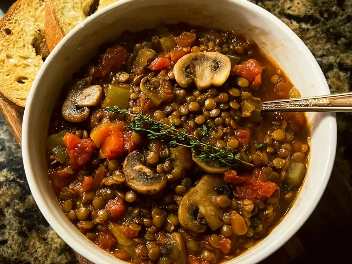 Hearty Vegan Lentil Mushroom Stew (18g Protein) - Image 1