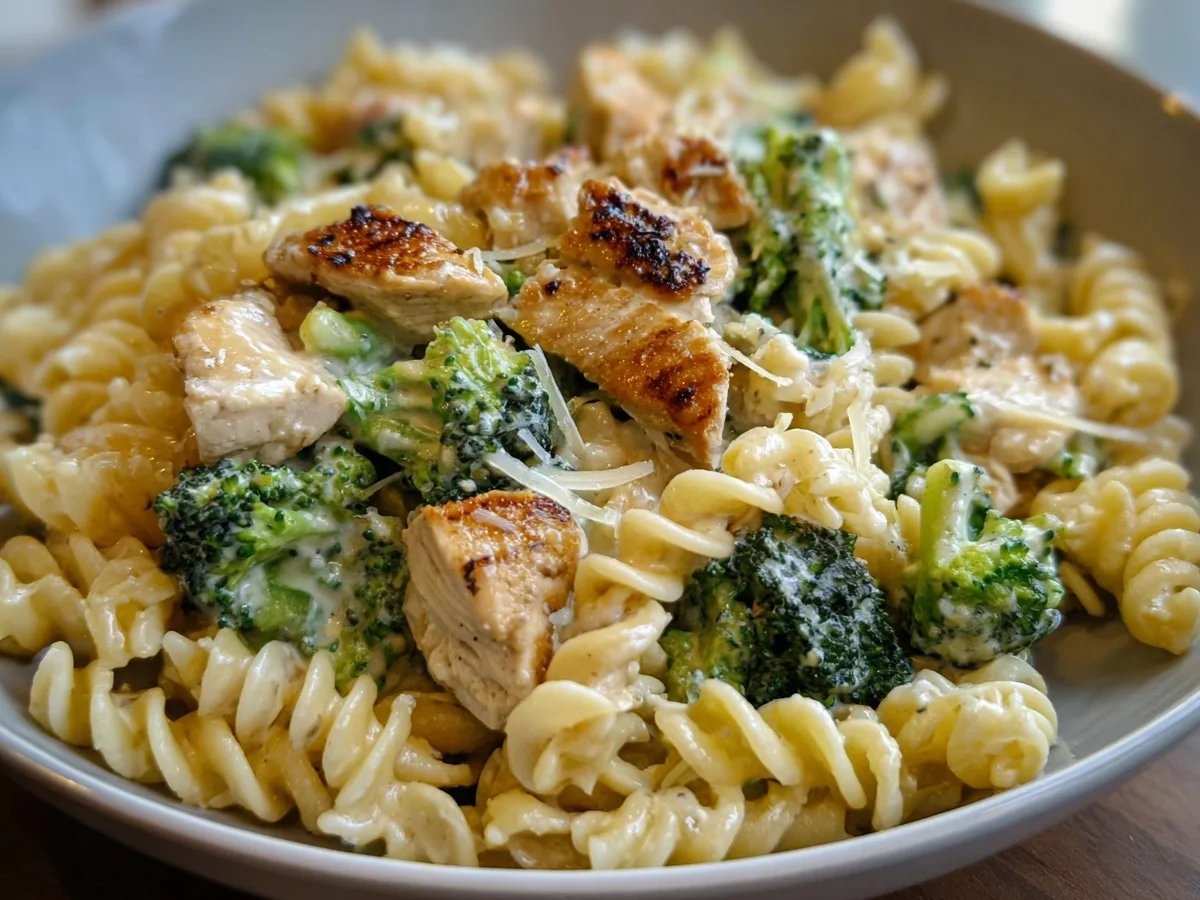 High Protein Creamy Rotisserie Chicken Broccoli Pasta - Image 1