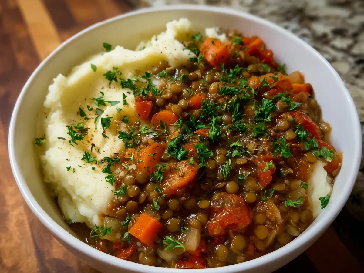High Protein Lentil Stew with Creamy Mashed Potatoes - Image 1