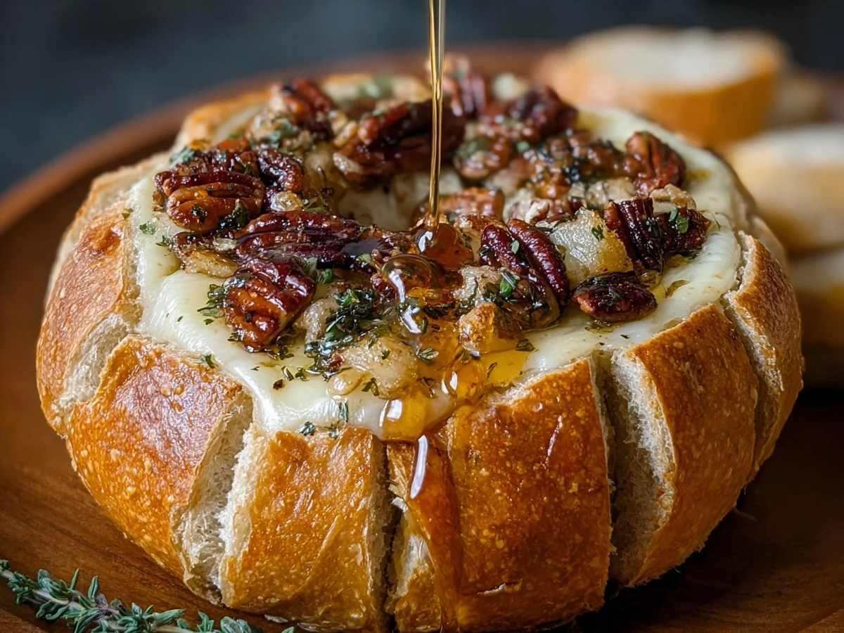 Hot Honey Baked Brie Bread Bowl Appetizer - Image 1