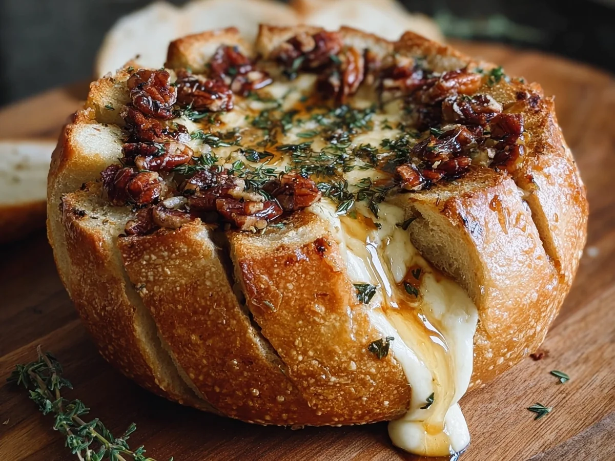 Hot Honey Baked Brie Bread Bowl Appetizer - Image 2