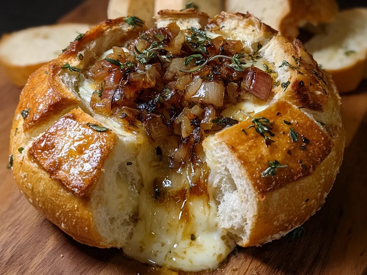 Hot Honey Baked Brie Bread Bowl with Caramelized Onions - Image 1