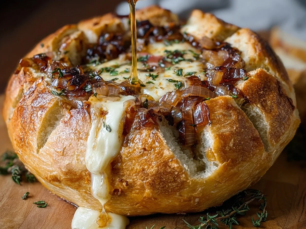 Hot Honey Baked Brie Bread Bowl with Caramelized Onions - Image 2