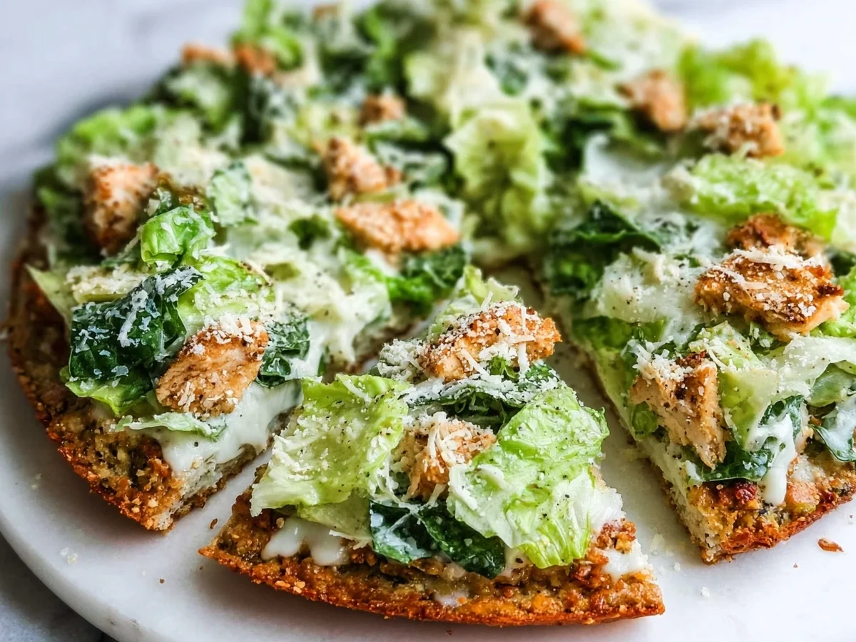 Keto Chicken Crust Caesar Salad Pizza | High Protein - Image 2