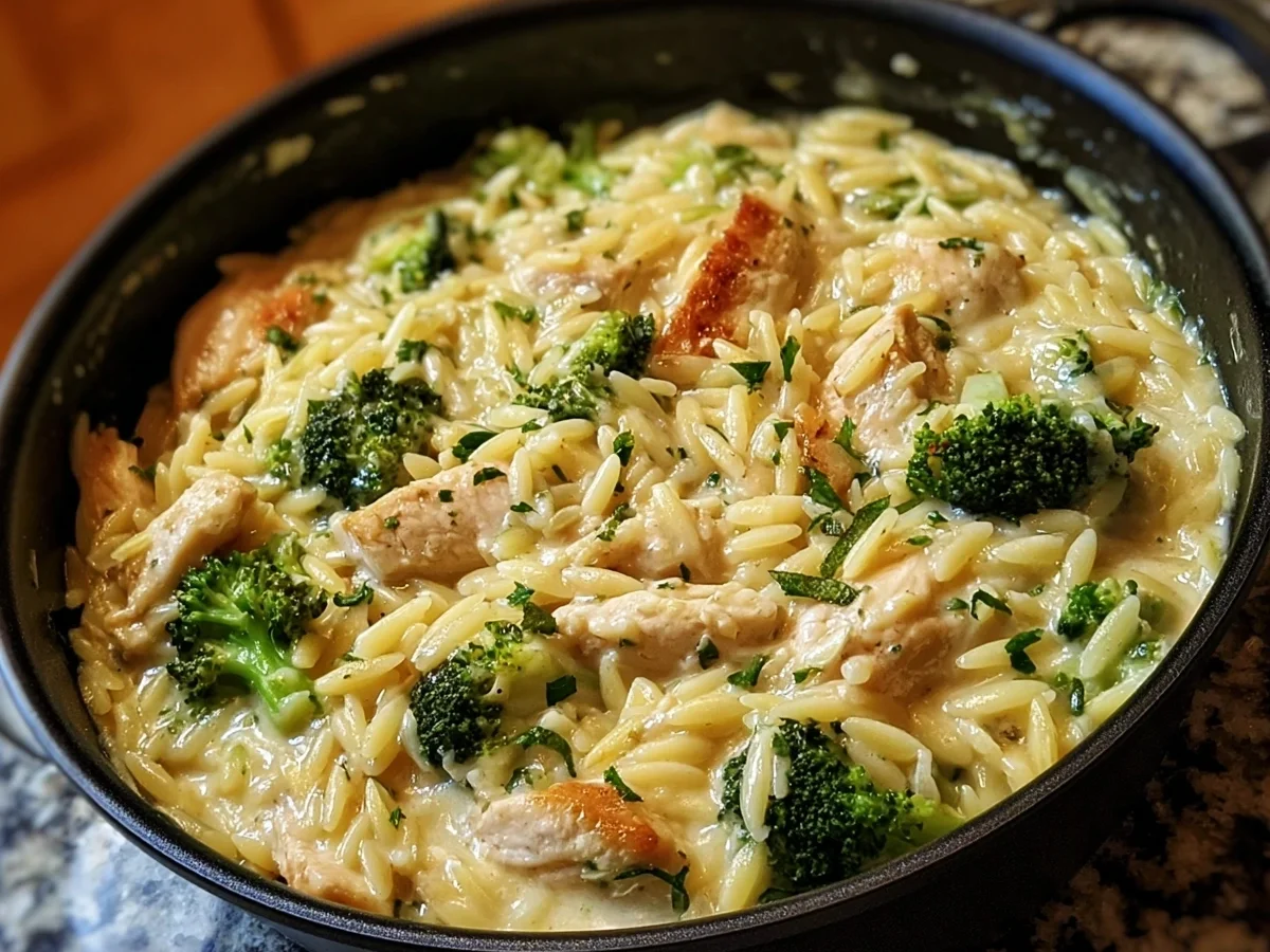 One-Pan Cheesy Chicken Broccoli Orzo Skillet - Image 1