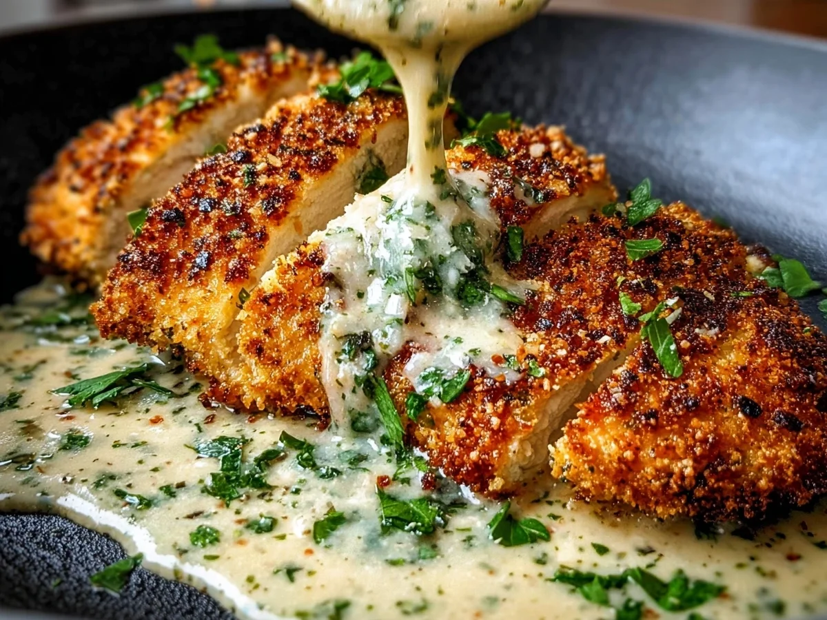 Parmesan Crusted Chicken with Creamy Garlic Sauce - Image 1