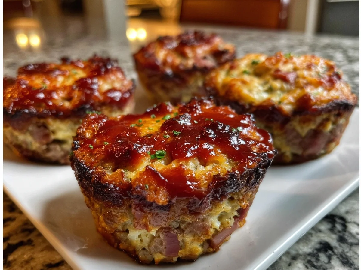 Smoky BBQ Turkey Ham Meatloaf Cupcakes with Glaze - Image 1