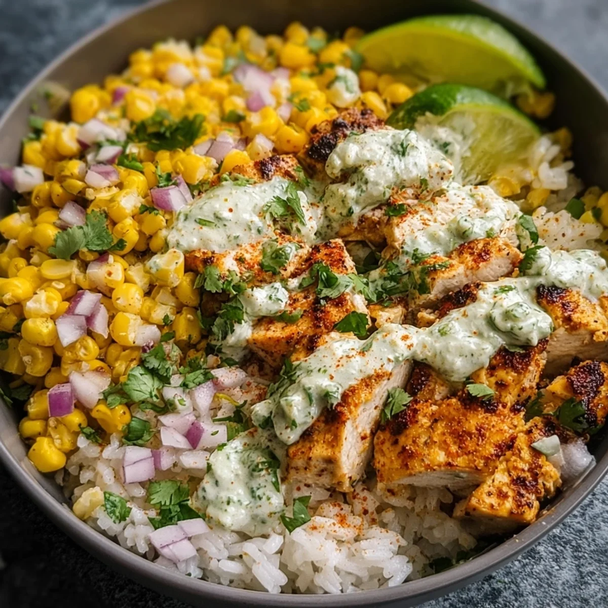 30-Min Street Corn Chicken Rice Bowl (40g Protein)