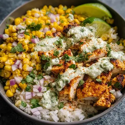 30-Min Street Corn Chicken Rice Bowl (40g Protein)