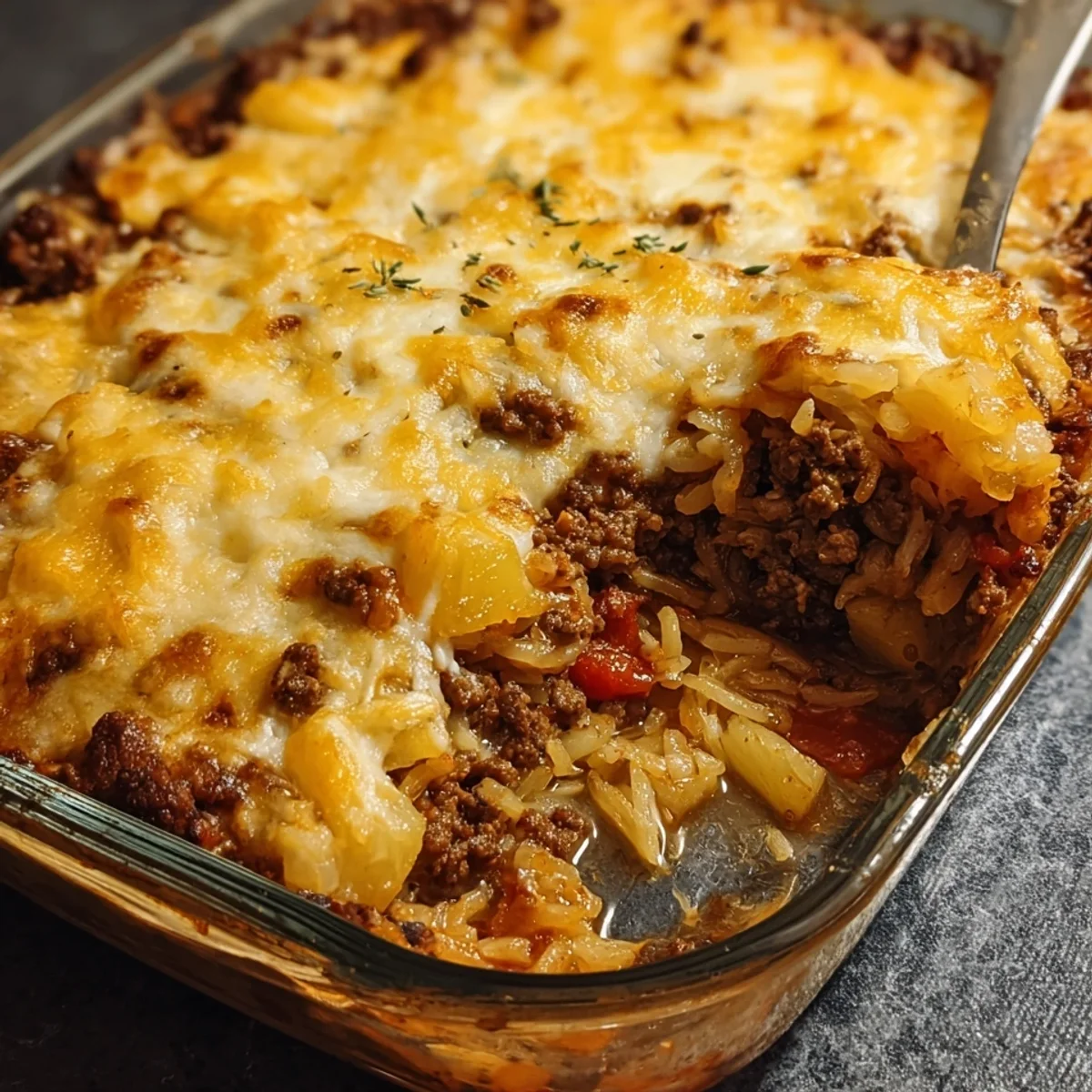Baked Sauerkraut Casserole with Beef & Pineapple