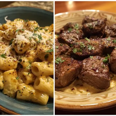Cajun Steak Tips & Cheesy Rigatoni Parmesan Sauce