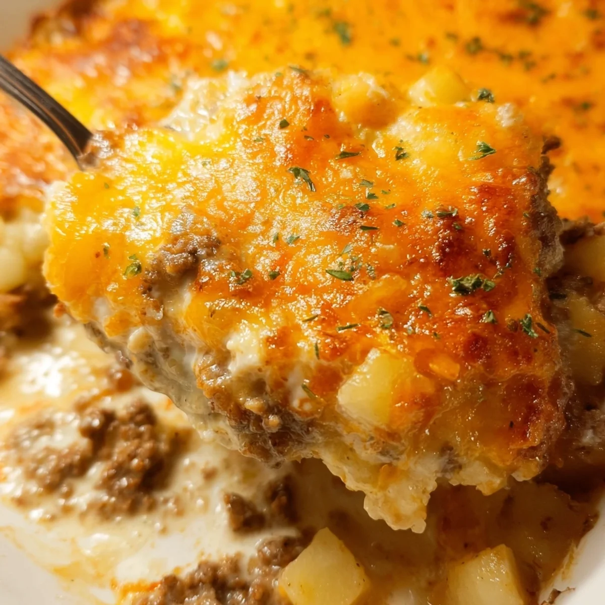 Cheesy Ground Beef & Potato Casserole Bake