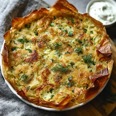 Crispy Cabbage Pie with Zesty Dill Cream Sauce