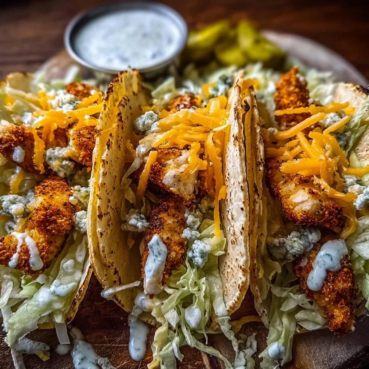 Dill Pickle Ranch Smash Chicken Tacos with Crispy Cheese