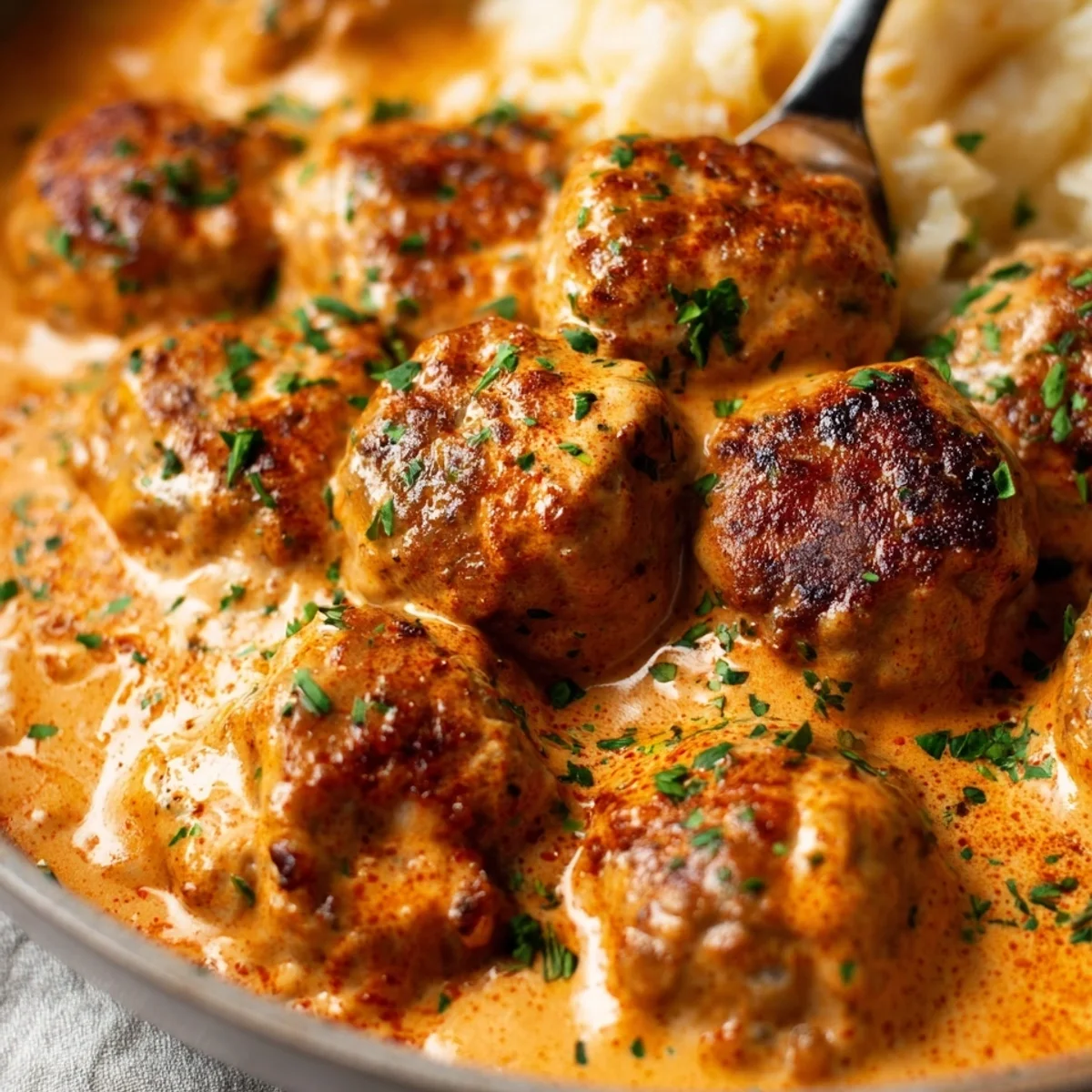 Easy Chicken Meatballs with Creamy Paprika Sauce