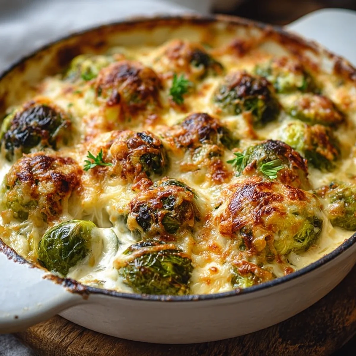 Easy Creamy Cheesy Brussels Sprouts Bake