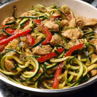 Garlic Chicken Zucchini Noodles Stir Fry | High Protein