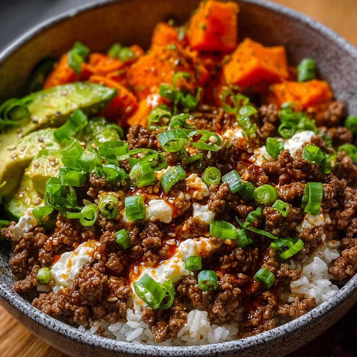 Ground Beef Hot Honey Bowl: High Protein Dinner Recipe