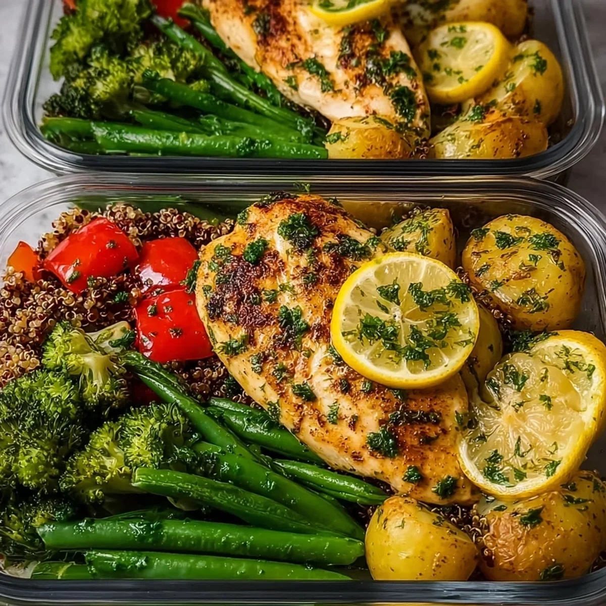 Healthy Lemon Garlic Chicken Meal Prep Bowls