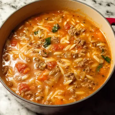 Hearty Hamburger Orzo Soup for Quick Dinner