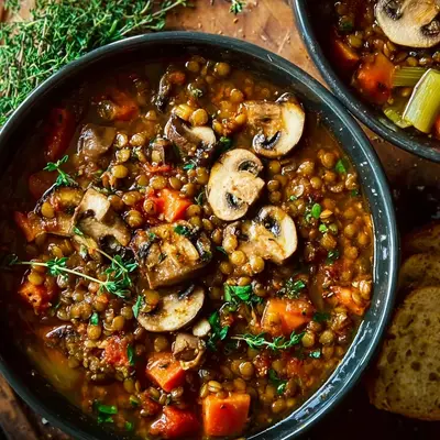 Hearty Vegan Lentil Mushroom Stew (18g Protein)