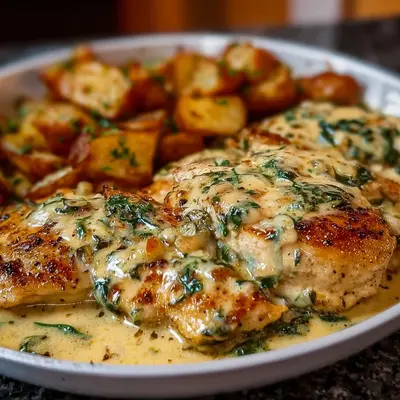 High Protein Creamy Garlic Cheesy Chicken Dinner