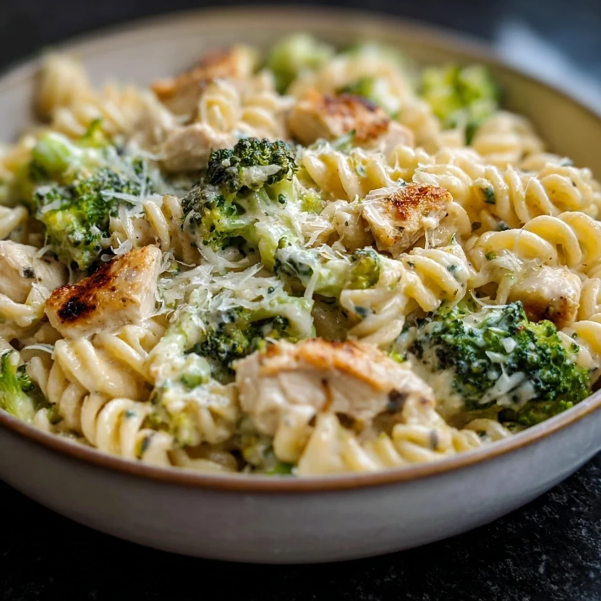 High Protein Creamy Rotisserie Chicken Broccoli Pasta