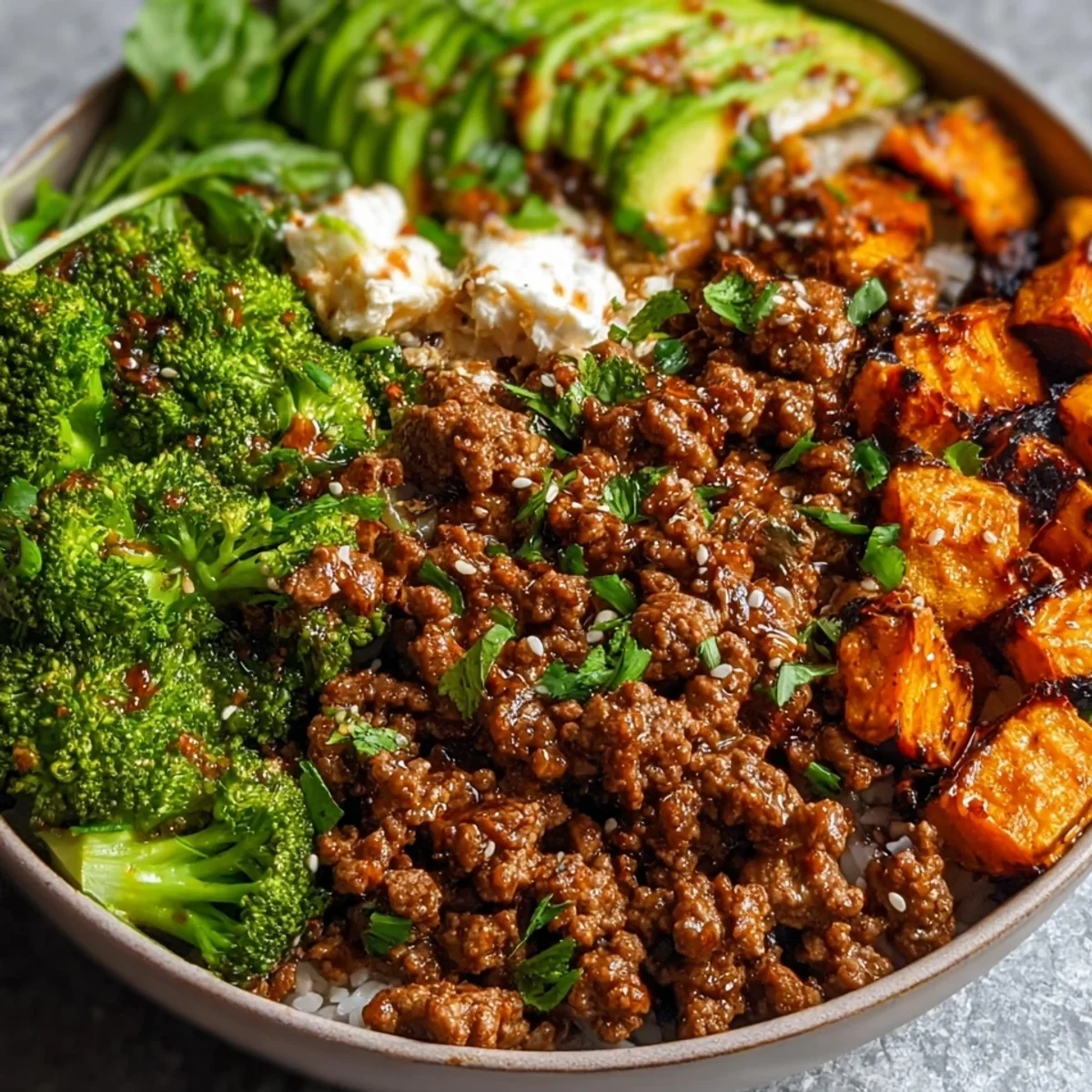 High Protein Ground Beef Hot Honey Bowl