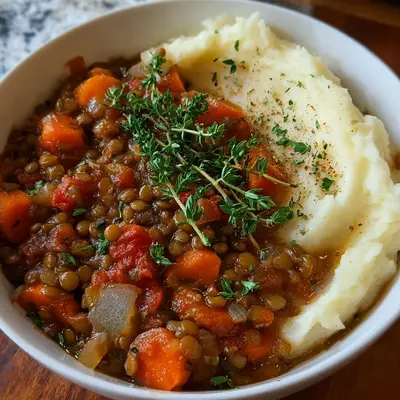 High Protein Lentil Stew with Creamy Mashed Potatoes