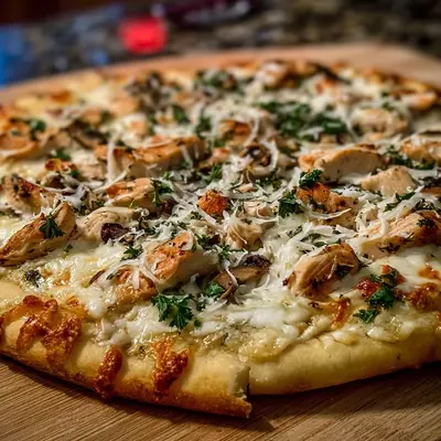 High Protein Roasted Garlic White Chicken Pizza