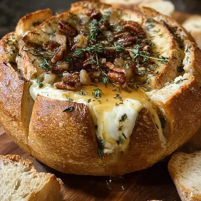 Hot Honey Baked Brie Bread Bowl Appetizer