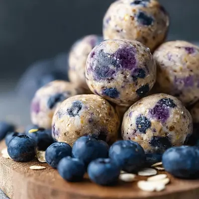 No-Bake Blueberry Cheesecake Protein Bites