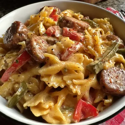 One Pot Creamy Cajun Beef Sausage Pasta