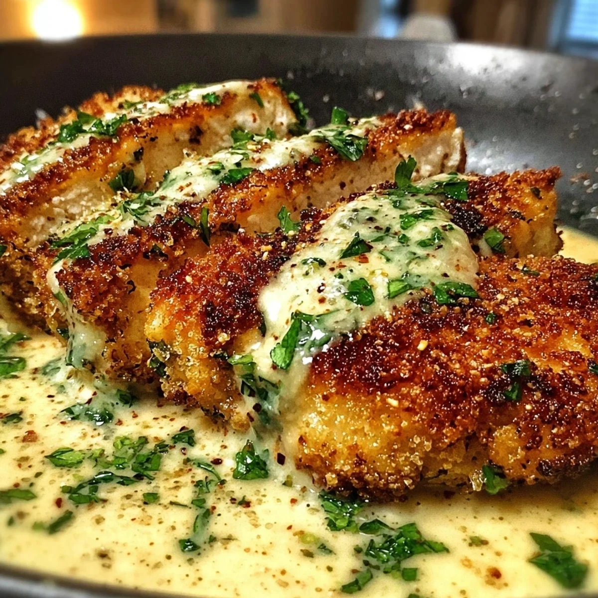 Parmesan Crusted Chicken with Creamy Garlic Sauce