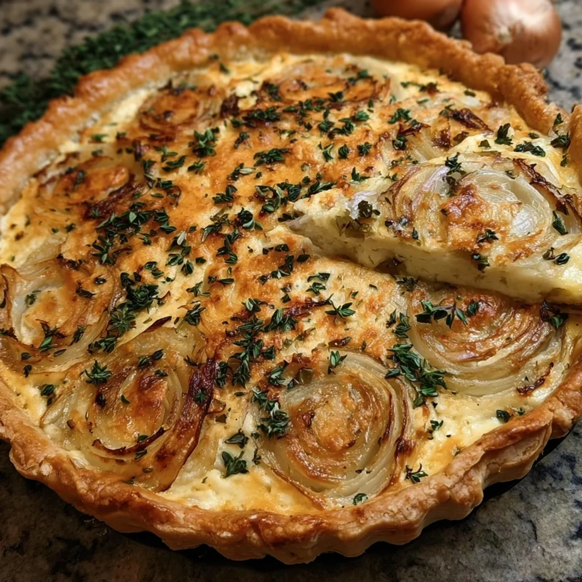 Savory Onion & Herb Tart with Creamy Cheese Filling