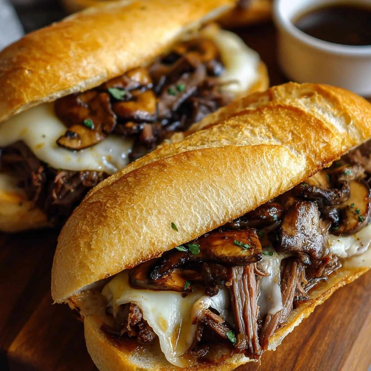 Slow Cooker French Dip Sandwiches with Garlic Mushrooms