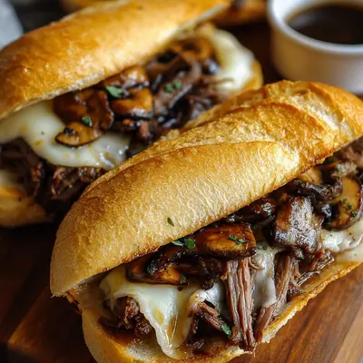 Slow Cooker French Dip Sandwiches with Garlic Mushrooms