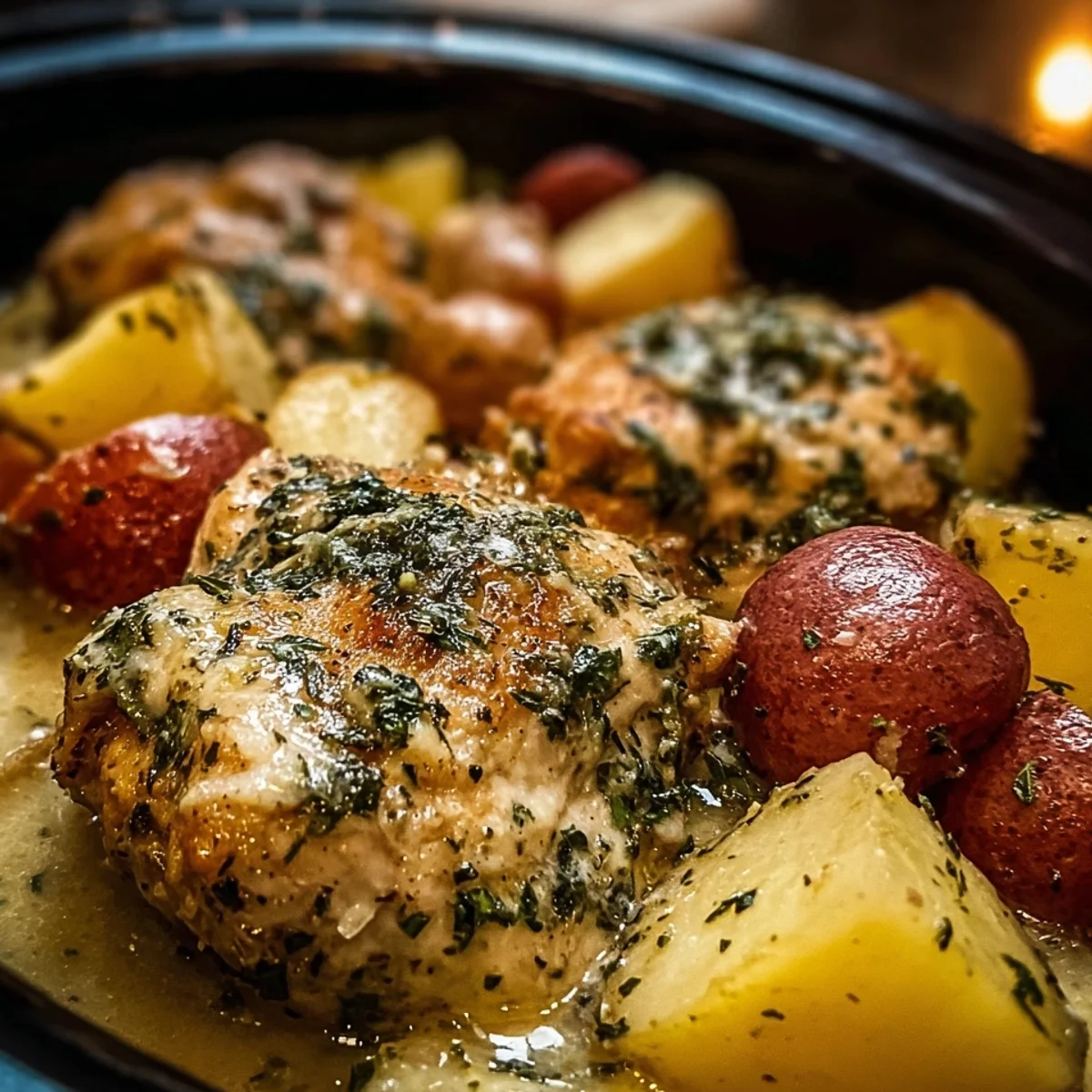 Slow Cooker Garlic Parmesan Chicken & Potatoes