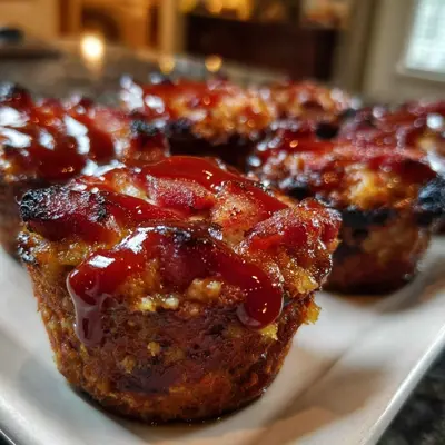 Smoky BBQ Turkey Ham Meatloaf Cupcakes with Glaze