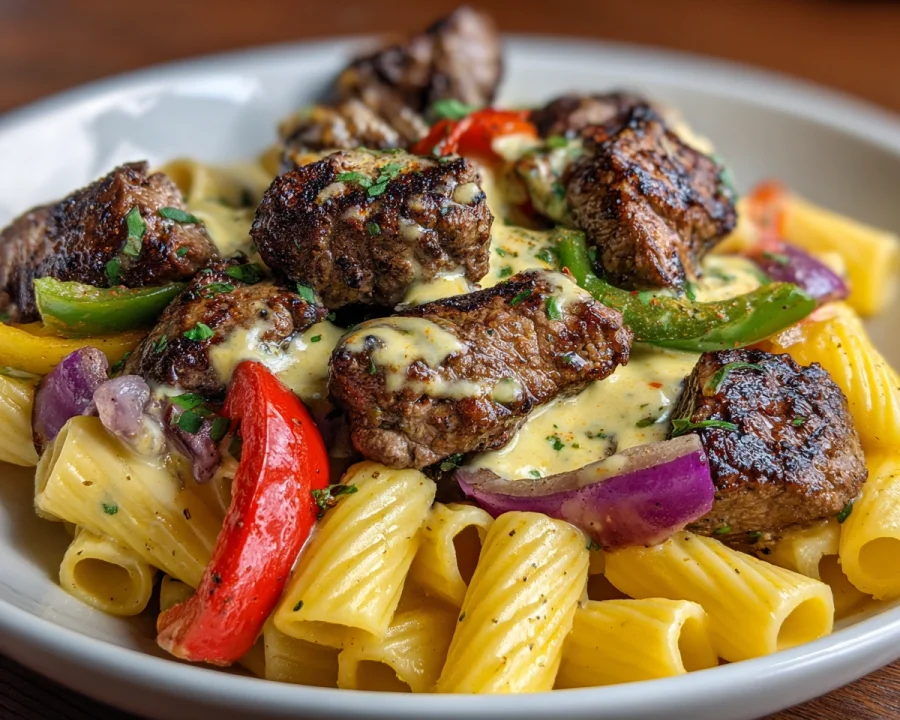Cajun Steak Tips with Cheesy Rigatoni Dinner
